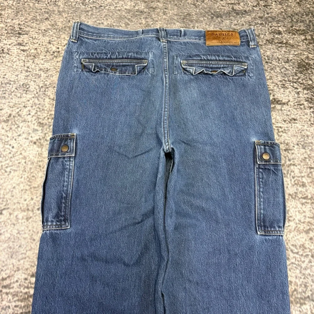 Nautica Cargo Jeans Mens 36x32 Blue Baggy Wide Leg Utility Skater VTG Y2K